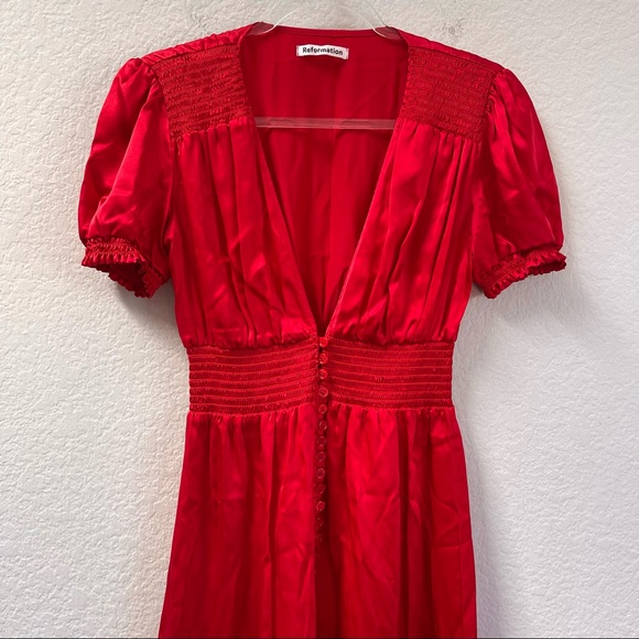 Reformation Alexea Red Silk Midi Dress Size 4 - Picture 4 of 5